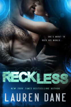Couple embracing against a blue background. Edgy font reads the book title: RECKLESS